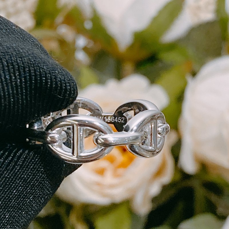 TW4559 Hermes 愛馬仕 豬鼻logo 銀飾戒指Chaine D'ancre Enchainee Ring Silver Size 55-4