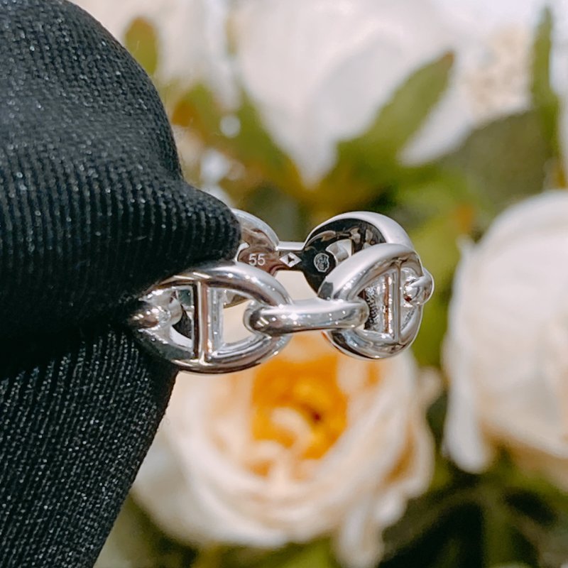 TW4559 Hermes 愛馬仕 豬鼻logo 銀飾戒指Chaine D'ancre Enchainee Ring Silver Size 55-5