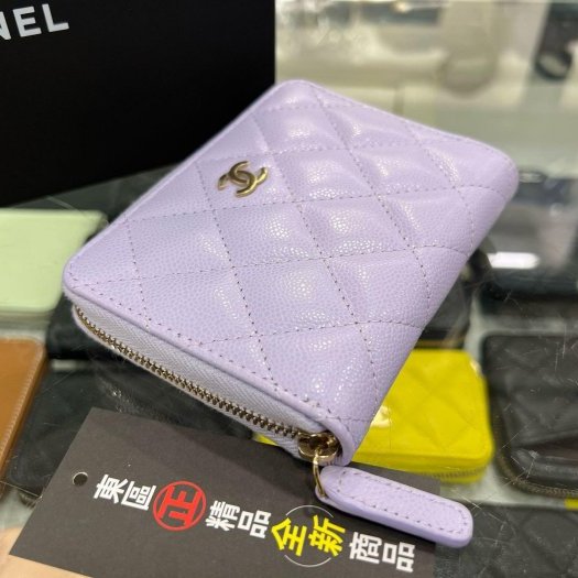 ㊣東區正精品㊣CHANEL 25S AP4652 全新紫色荔枝紋金扣ㄇ字拉鍊短夾 RZ6037-1