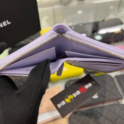 ㊣東區正精品㊣CHANEL 25S AP4652 全新紫色荔枝紋金扣ㄇ字拉鍊短夾 RZ6037-3