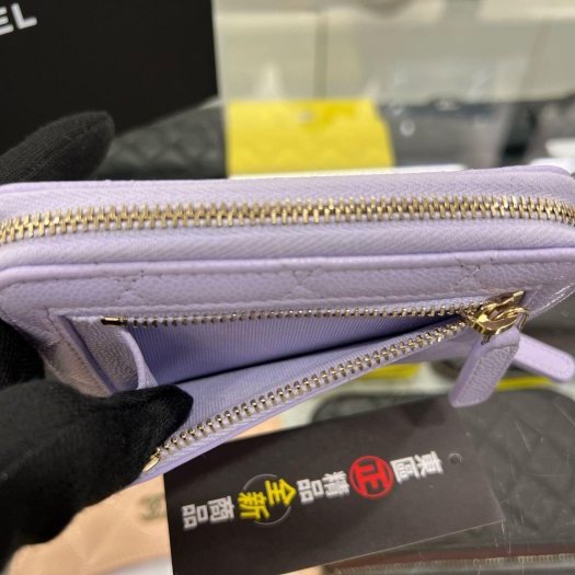 ㊣東區正精品㊣CHANEL 25S AP4652 全新紫色荔枝紋金扣ㄇ字拉鍊短夾 RZ6037-6