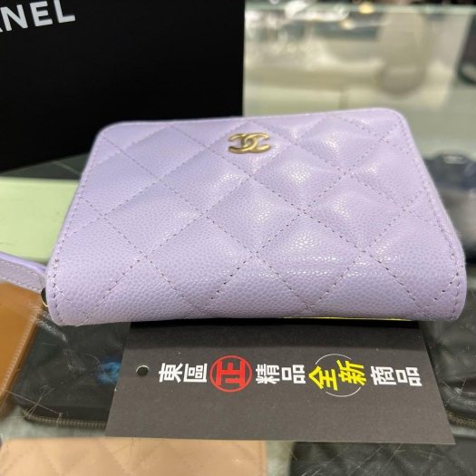 ㊣東區正精品㊣CHANEL 25S AP4652 全新紫色荔枝紋金扣ㄇ字拉鍊短夾 RZ6037-7
