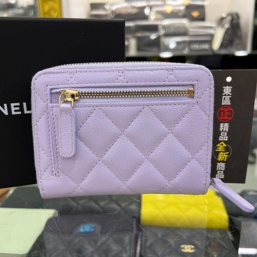 ㊣東區正精品㊣CHANEL 25S AP4652 全新紫色荔枝紋金扣ㄇ字拉鍊短夾 RZ6037-8