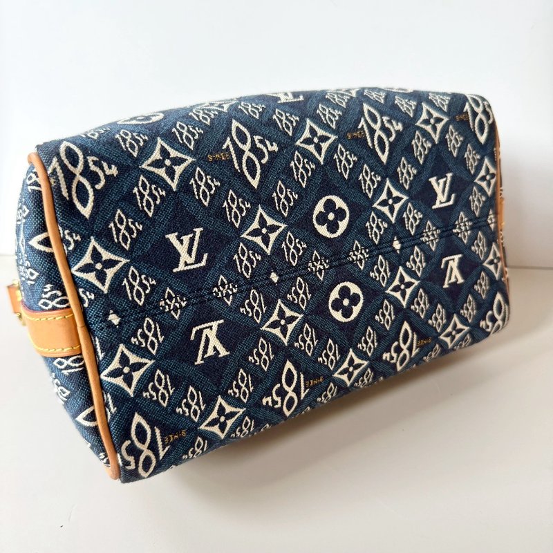 LV SPEEDY 25 限量 1854 單寧藍 緹花 手提 斜背 波士頓包 M57400-1