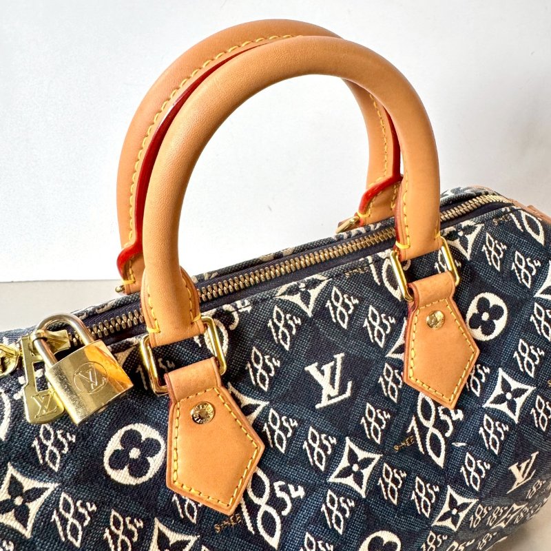 LV SPEEDY 25 限量 1854 單寧藍 緹花 手提 斜背 波士頓包 M57400-3