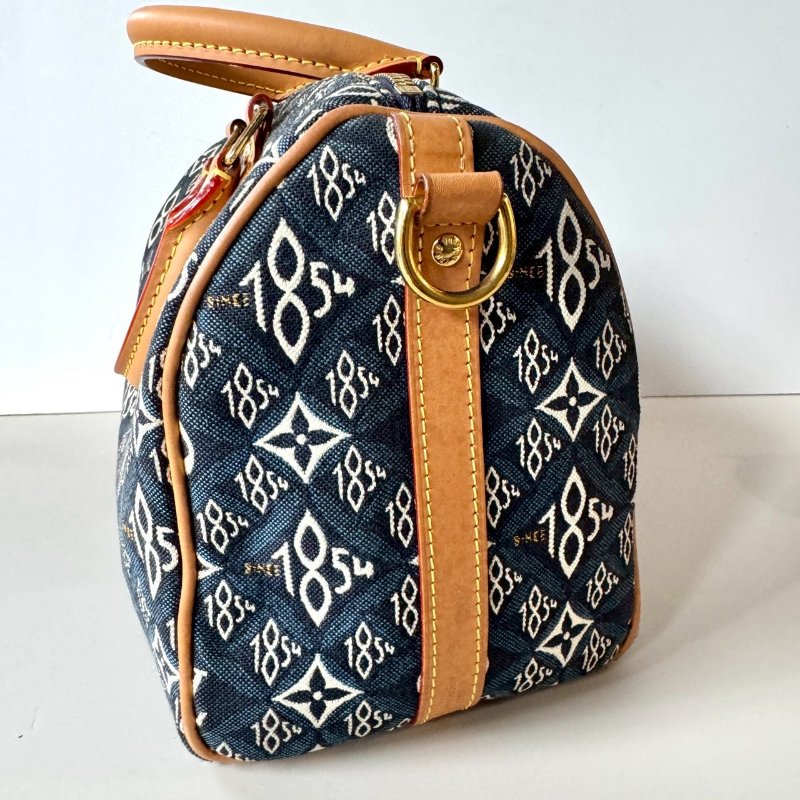 LV SPEEDY 25 限量 1854 單寧藍 緹花 手提 斜背 波士頓包 M57400-4