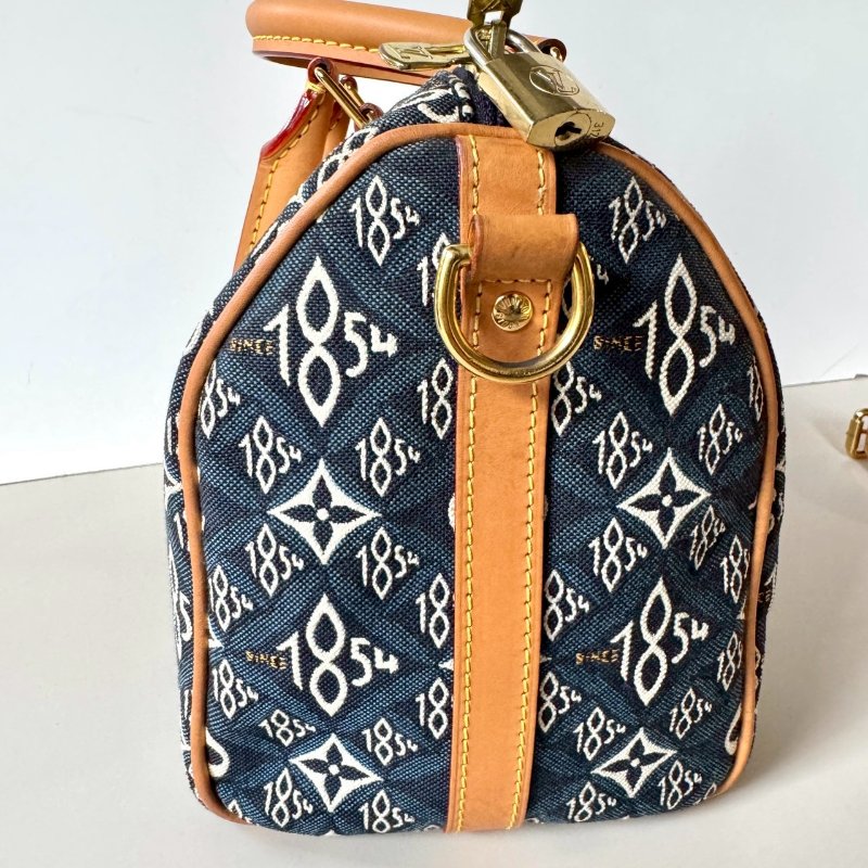 LV SPEEDY 25 限量 1854 單寧藍 緹花 手提 斜背 波士頓包 M57400-5