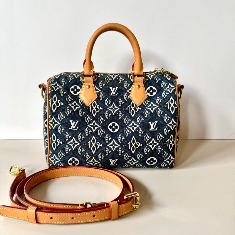 LV SPEEDY 25 限量 1854 單寧藍 緹花 手提 斜背 波士頓包 M57400-6