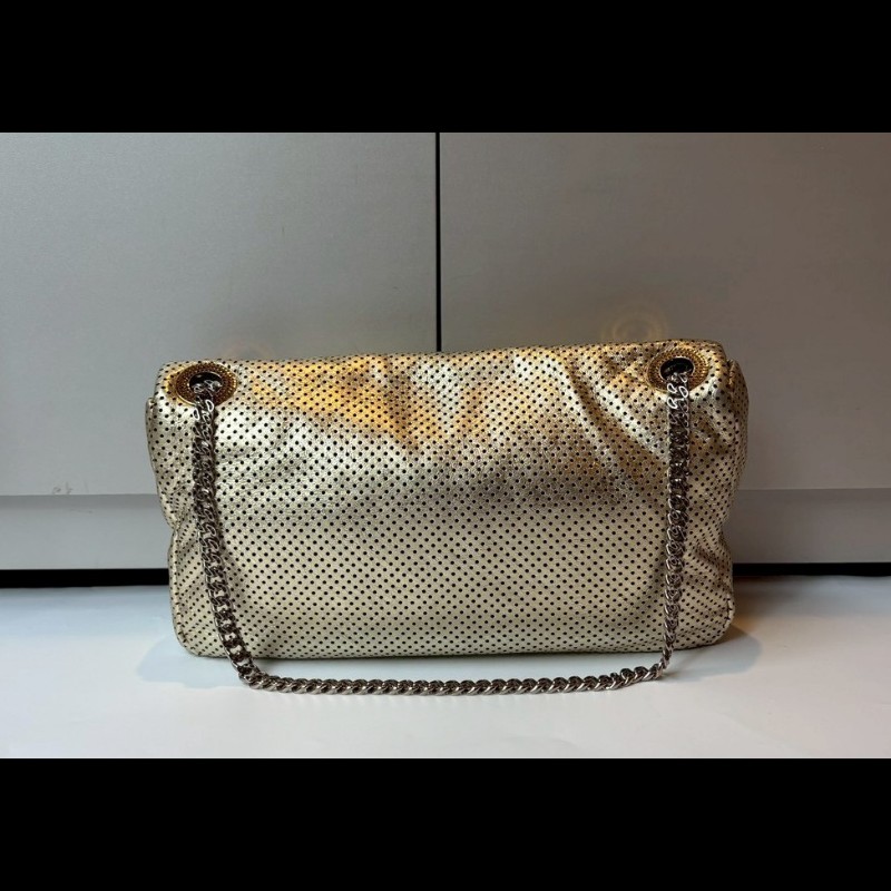 Chanel 銀鍊金色洞洞皮革方釦口蓋包 2.55-1