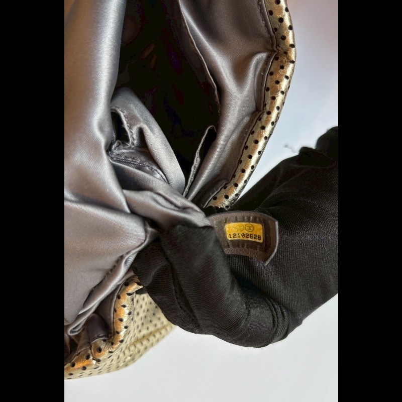 Chanel 銀鍊金色洞洞皮革方釦口蓋包 2.55-21