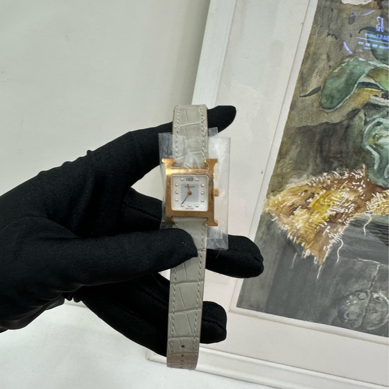 HERMES HEURE H 女士腕錶,11刻度鑽,21mm(最寬處25mm),粉紅色霧面**錶帶,U刻 閒置全套-3