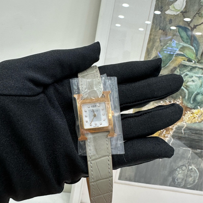 HERMES HEURE H 女士腕錶,11刻度鑽,21mm(最寬處25mm),粉紅色霧面**錶帶,U刻 閒置全套-4