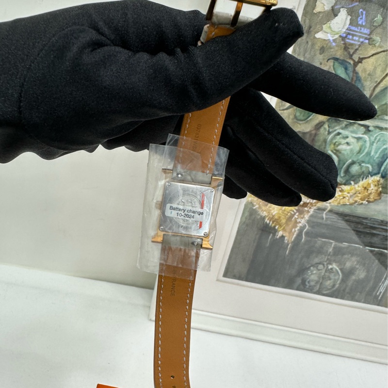 HERMES HEURE H 女士腕錶,11刻度鑽,21mm(最寬處25mm),粉紅色霧面**錶帶,U刻 閒置全套-5