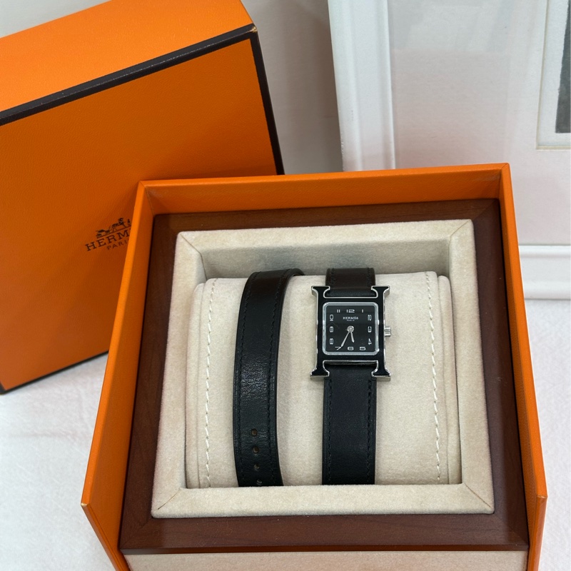 Hermes 愛馬仕 黑色琺瑯手錶 C刻 22年保卡 閒置-0