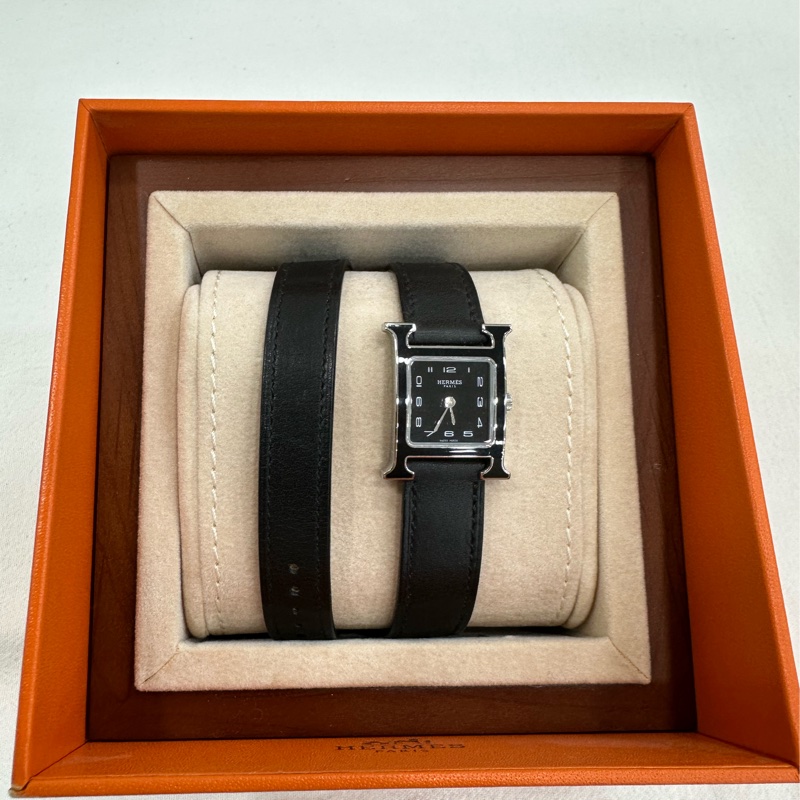Hermes 愛馬仕 黑色琺瑯手錶 C刻 22年保卡 閒置-1