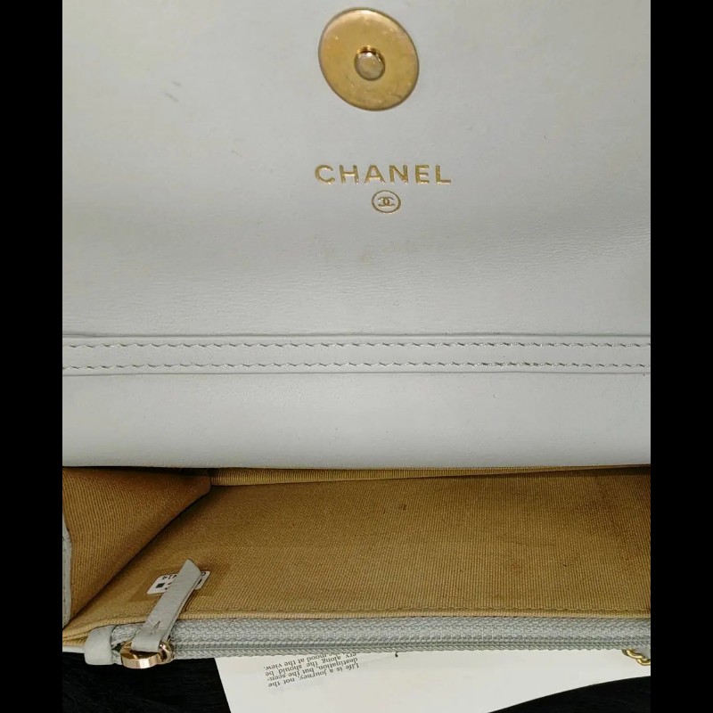 Chanel WOC 金球 淡灰綠色金扣 菱格紋 小羊皮-5