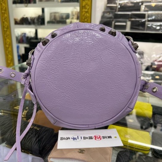 ㊣東區正精品㊣BALENCIAGA 702431 Le Cagole bucket 近全新紫色銀扣鉚釘斜背包水桶包 RZ6038-6