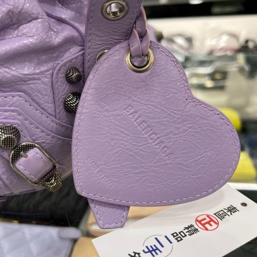 ㊣東區正精品㊣BALENCIAGA 702431 Le Cagole bucket 近全新紫色銀扣鉚釘斜背包水桶包 RZ6038-8