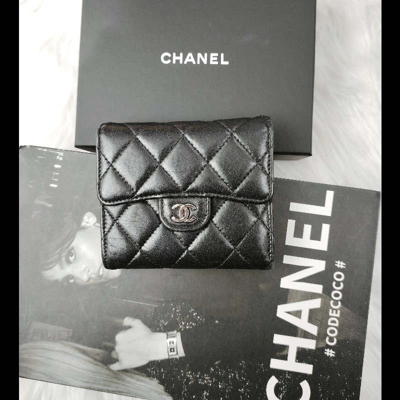 Chanel 黑銀 小羊皮 銀扣 25開-0