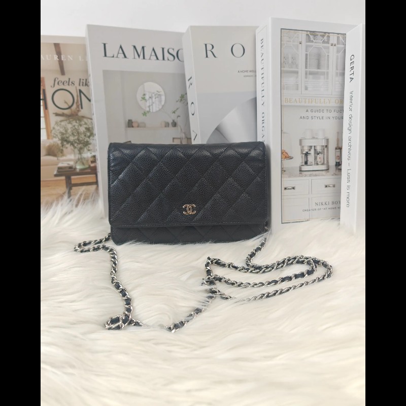 Chanel woc 黑銀 荔枝紋牛皮 24開-0