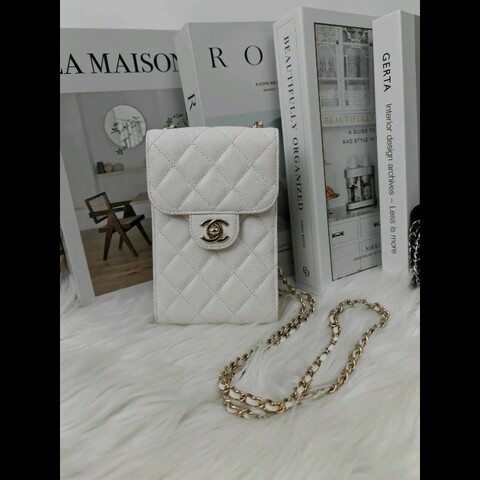 Chanel 白色金扣 雙C 單肩包 31開