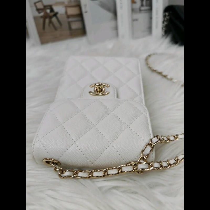 Chanel 白色金扣 雙C 單肩包 31開-2