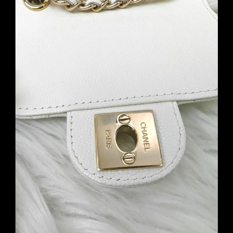 Chanel 白色金扣 雙C 單肩包 31開-4