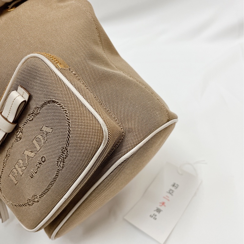 莉亞精品♡Prada 蝴蝶結水桶斜背包 拼色 二手-8