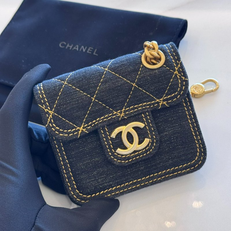 *SHIHNA名牌精品*CHANEL 菱格縫線牛仔布掛腕零錢包-6