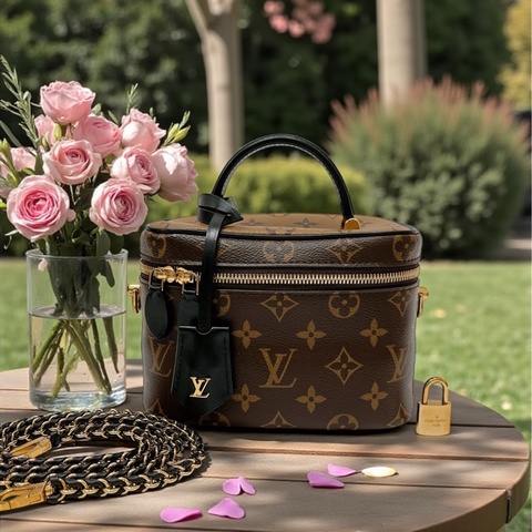 莉亞精品♡LV M45165  雙色手提化妝包 二手