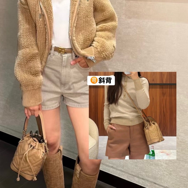 莉亞精品♡Fendi mini水桶卡其色 二手-1