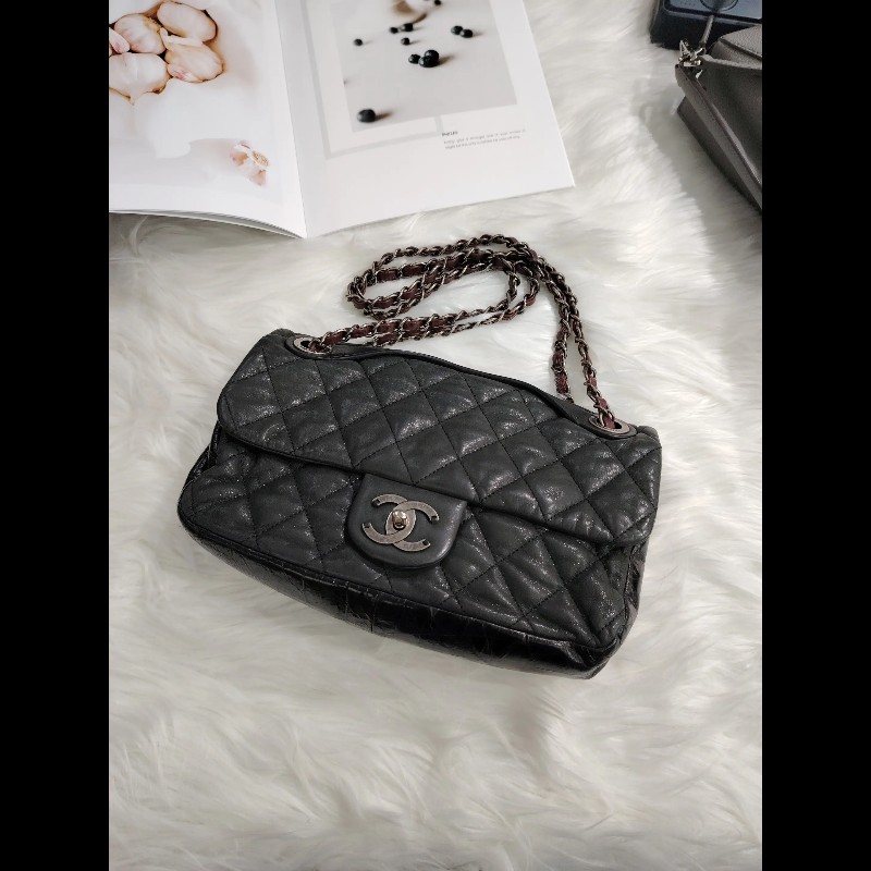 Chanel Vintage 做舊銀扣 斜挎包 13開-0