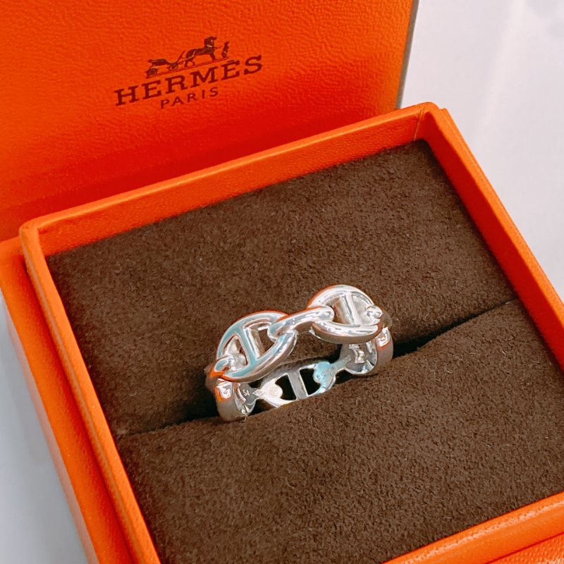 MS0387 Hermes 愛馬仕 豬鼻子 小號 銀戒指 / 介指   Chaine d'ancre Enchainee Ring Small Model Silver 925 Size 54-1