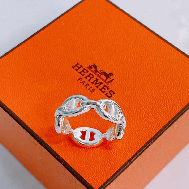 MS0387 Hermes 愛馬仕 豬鼻子 小號 銀戒指 / 介指   Chaine d'ancre Enchainee Ring Small Model Silver 925 Size 54-2
