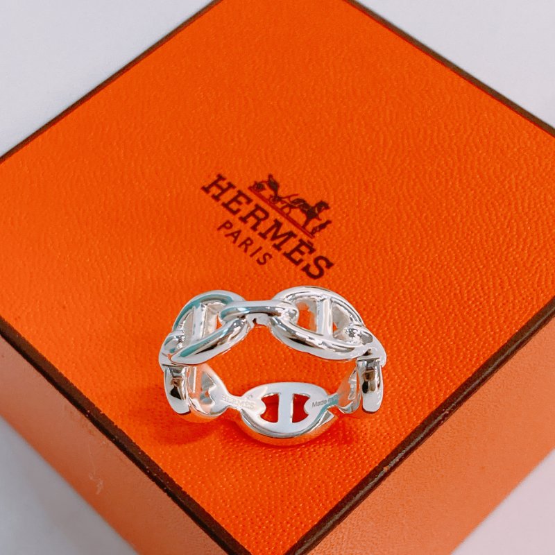 MS0387 Hermes 愛馬仕 豬鼻子 小號 銀戒指 / 介指   Chaine d'ancre Enchainee Ring Small Model Silver 925 Size 54-3