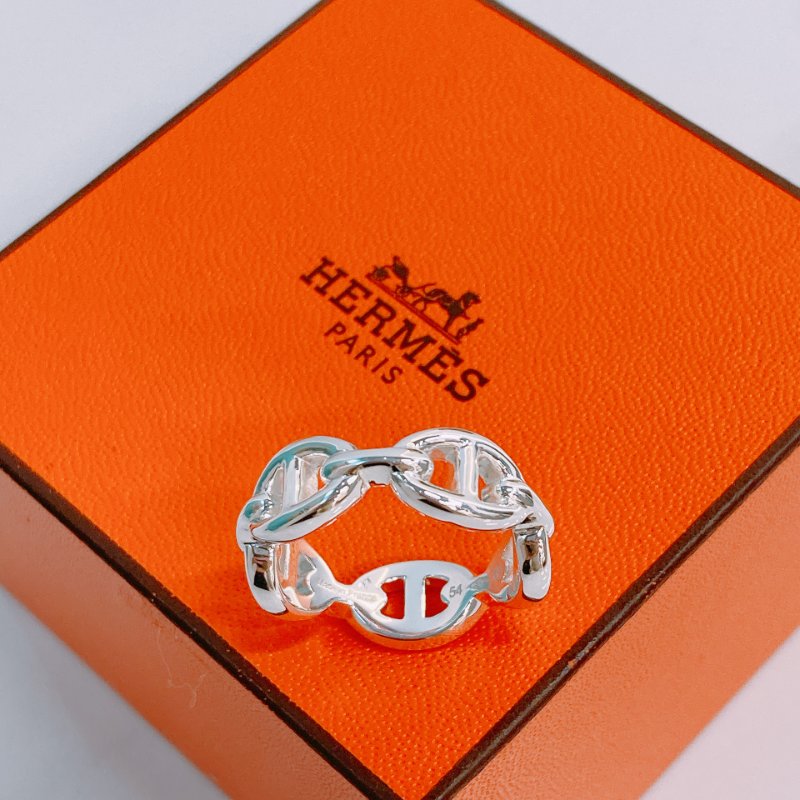 MS0387 Hermes 愛馬仕 豬鼻子 小號 銀戒指 / 介指   Chaine d'ancre Enchainee Ring Small Model Silver 925 Size 54-4