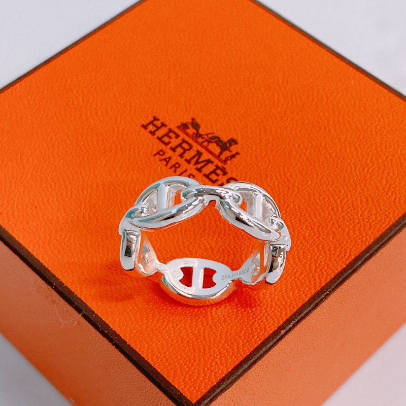 MS0387 Hermes 愛馬仕 豬鼻子 小號 銀戒指 / 介指   Chaine d'ancre Enchainee Ring Small Model Silver 925 Size 54-5
