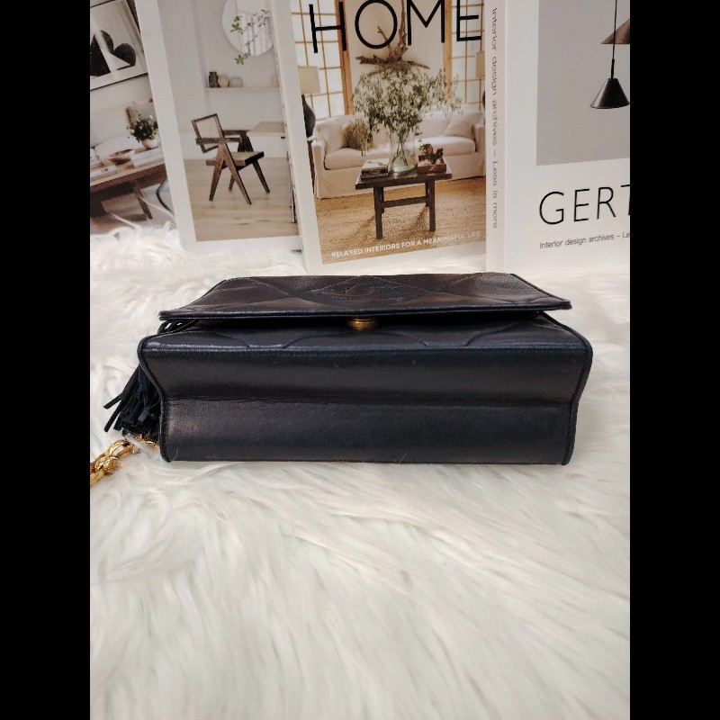 Chanel Vintage 雙C 黑金格菱紋鏈條包 15開-2