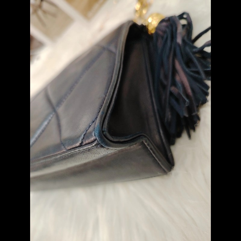 Chanel Vintage 雙C 黑金格菱紋鏈條包 15開-5