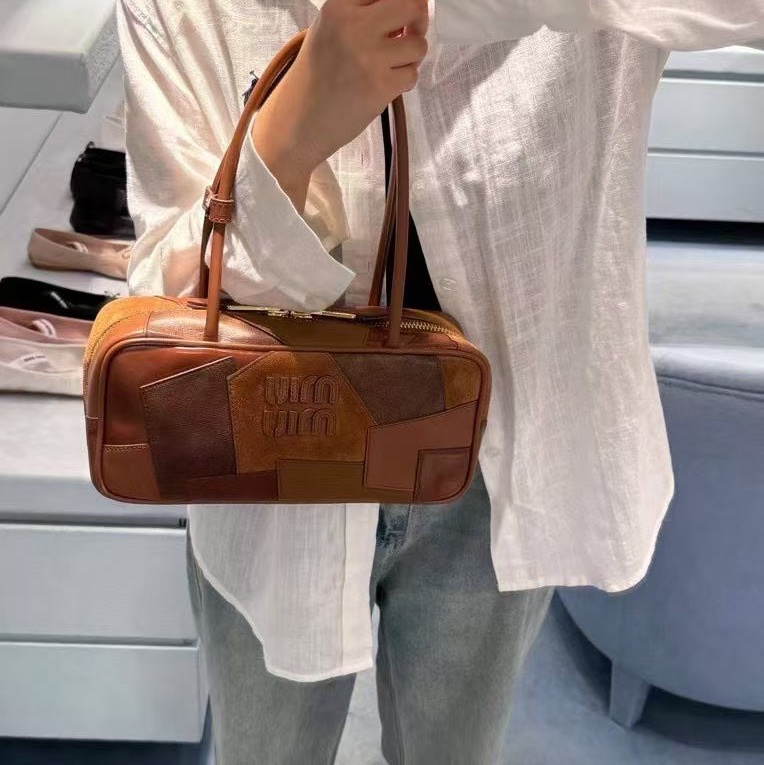 促銷品 Miu Miu 小牛皮 拼皮手提包-2