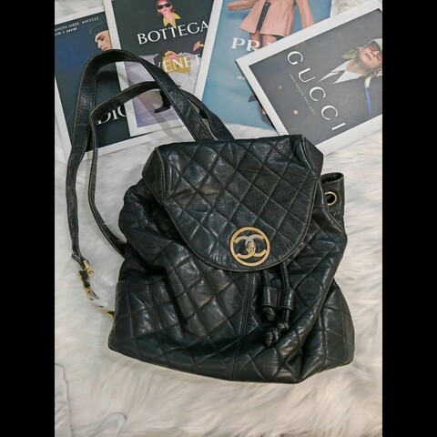 Chanel DUMA 雙肩包 黑色 菱格纹 荔枝牛皮 金扣 無鐳射標