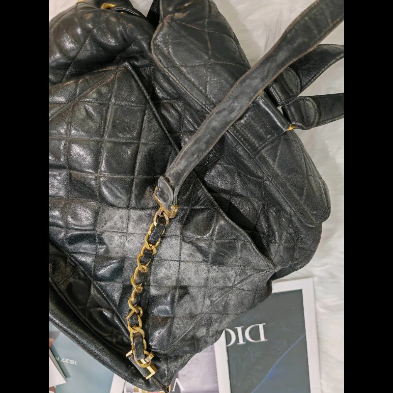 Chanel DUMA 雙肩包 黑色 菱格纹 荔枝牛皮 金扣 無鐳射標-2