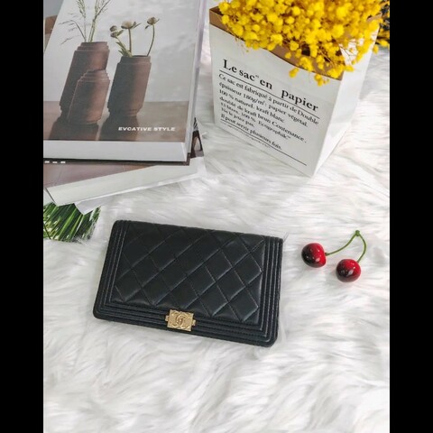 Chanel Boy Wallet Lambskin Gold Hardware
