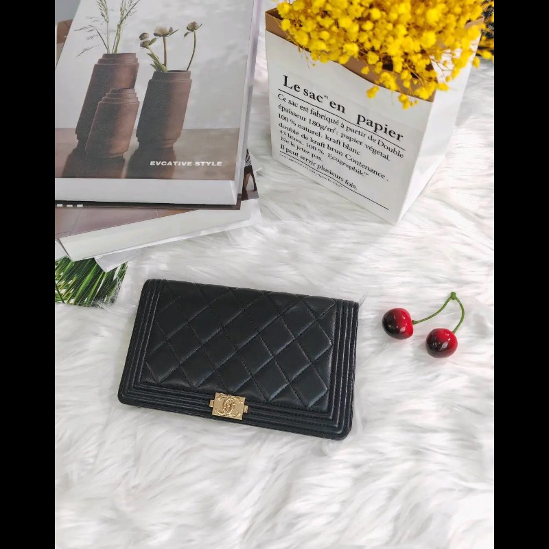 Chanel Boy Wallet Lambskin Gold Hardware-0