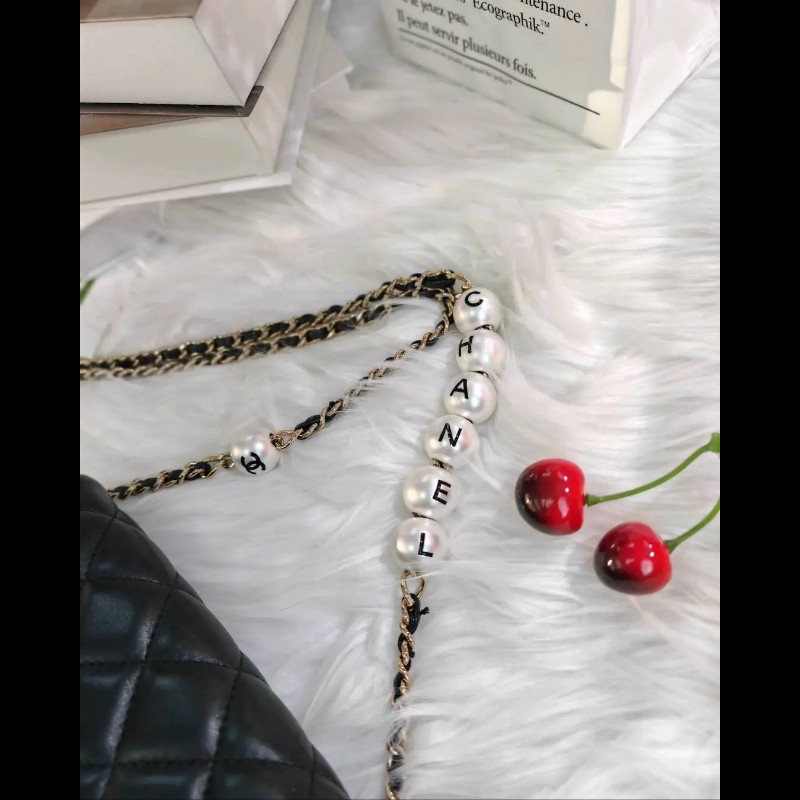 Chanel CF Mini 黑金 羊皮 珍珠鏈條-5