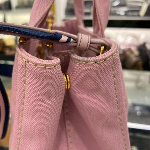 東區正精品㊣PRADA 1BG439 Canapa 2way 粉紅色三角牌尼龍帆布手提包斜背包 RZ6046-6