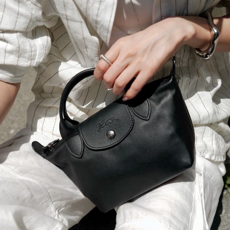 Longchamp Le Pliage Xtra #XS 小牛皮 迷你 斜挎/手提包 黑色干邑色-1