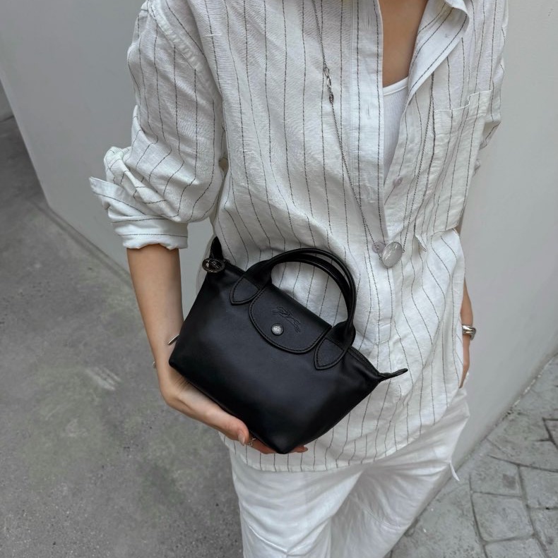 Longchamp Le Pliage Xtra #XS 小牛皮 迷你 斜挎/手提包 黑色干邑色-2