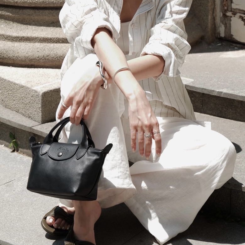 Longchamp Le Pliage Xtra #XS 小牛皮 迷你 斜挎/手提包 黑色干邑色-3