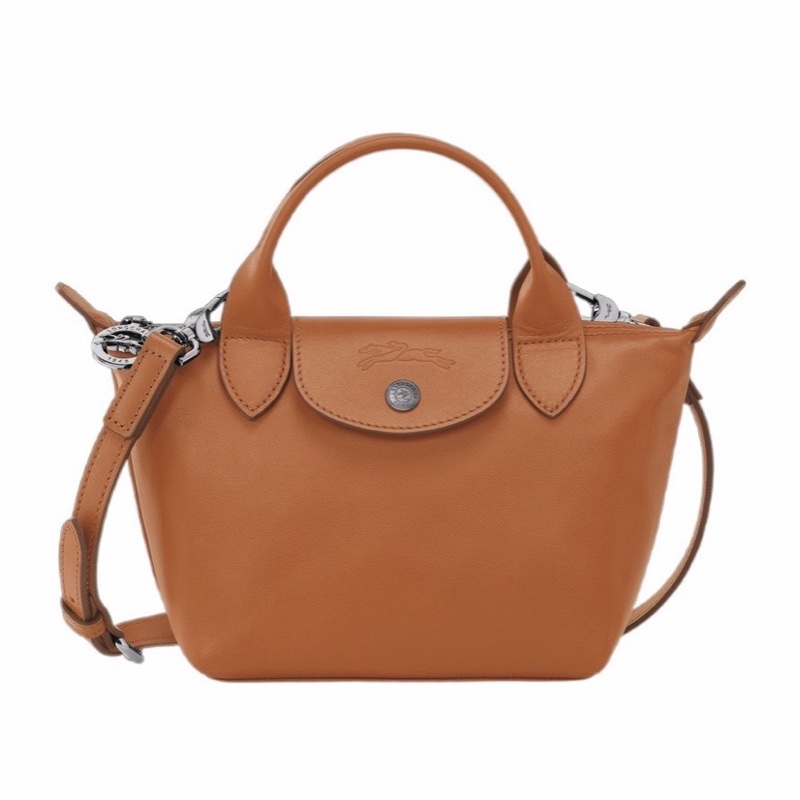 Longchamp Le Pliage Xtra #XS 小牛皮 迷你 斜挎/手提包 黑色干邑色-4